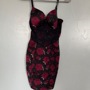 Flexees Black Dress with red Floral Design